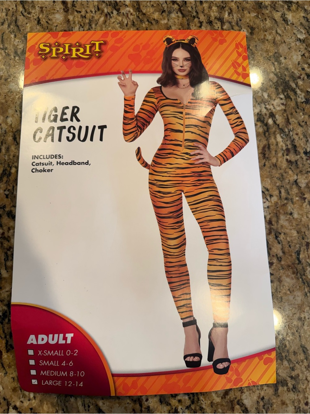 Spirit Halloween Adult Tiger Catsuit jumpsuit 3 piece Halloween costume large
